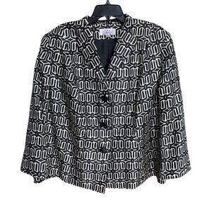 Le Suit 24W Geometric Blazer Jacket Black White Career Office Corporate Classic